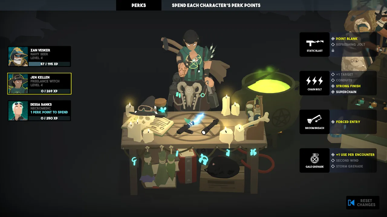 A wizard’s Perks screen (Tactical Breach Wizards, via Steam)