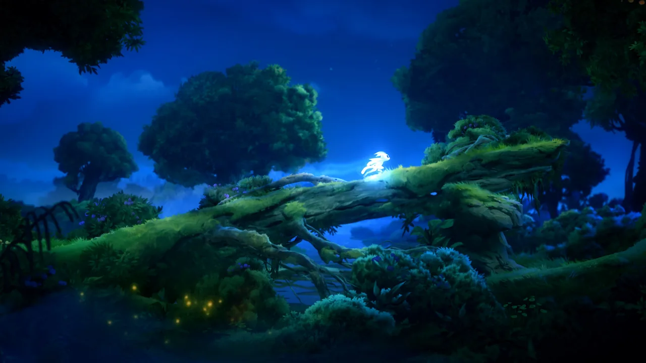 Ori on a fallen tree (Ori and the Will of the Wisps, via Steam)