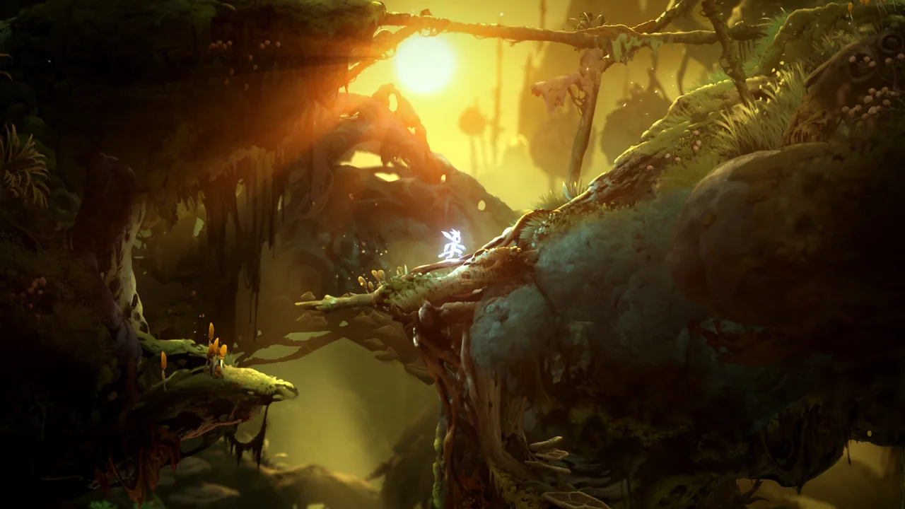 Ori on a tree trunk (Ori and the Will of the Wisps, via Steam)