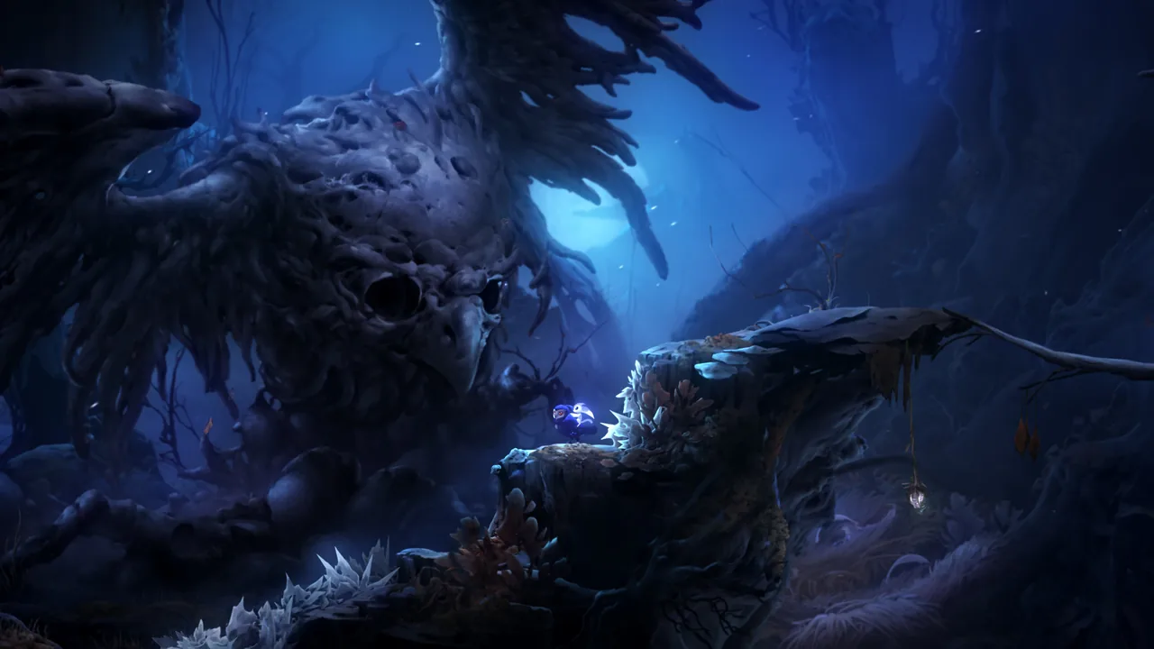 A huge creature in blue darkness (Ori and the Will of the Wisps, via Steam)