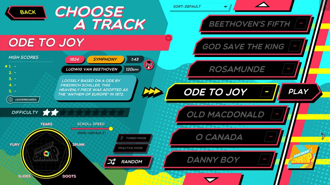 Track selection screen (Trombone Champ, via Steam)