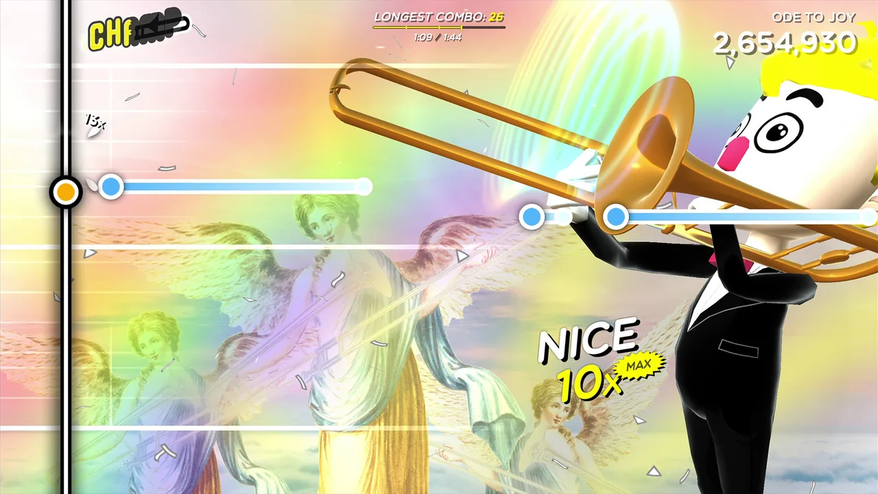 Playing in front of angel art (Trombone Champ, via Steam)