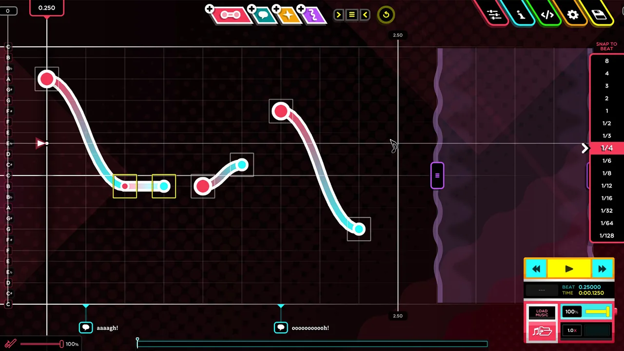 Notes and lines in the editor (Trombone Champ, via Steam)