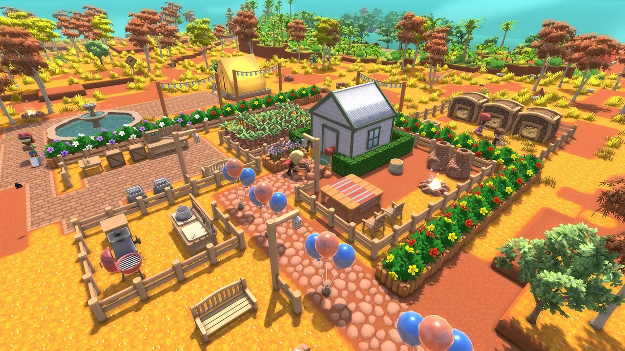 A town with a house and garden plots (Dinkum, via Steam)