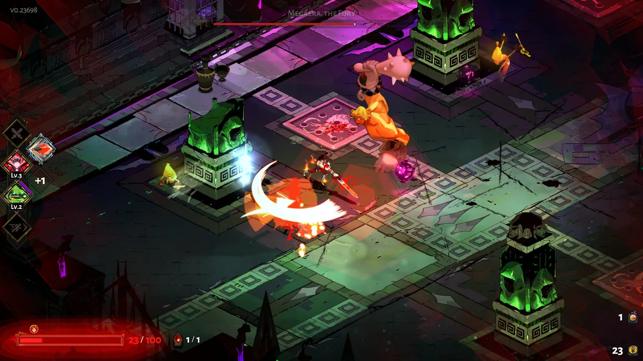 A white attack arc and enemies (Hades, via Steam)