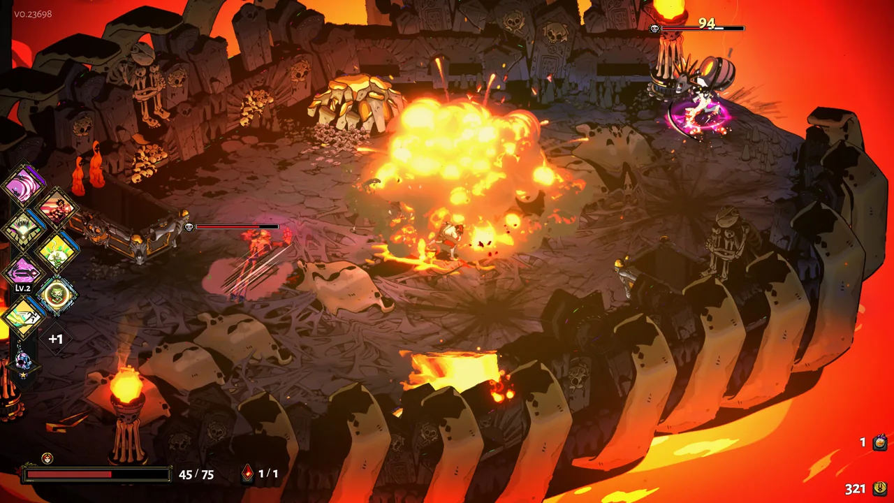 Icons on the left beside an explosion (Hades, via Steam)