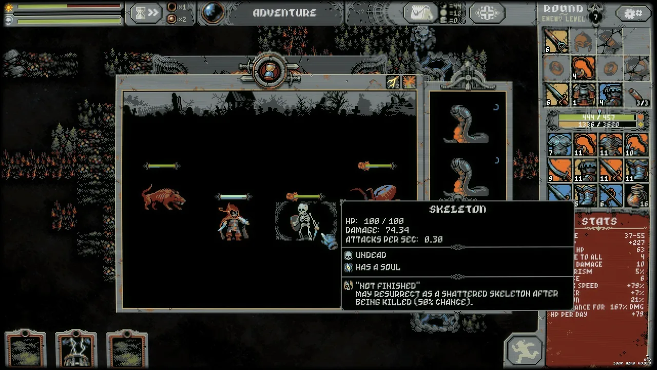 The hero fighting enemies (Loop Hero, via Steam)