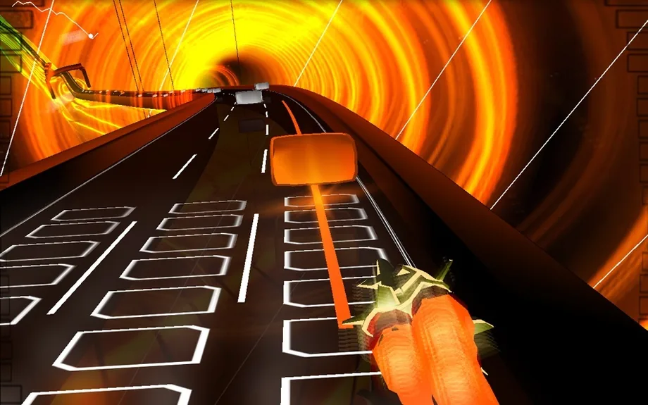 Orange light and blocks on the road (AudioSurf, via Steam)