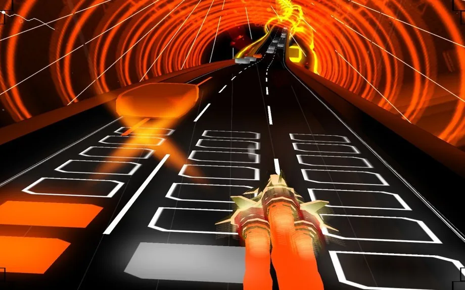 A ship in an orange tunnel (AudioSurf, via Steam)