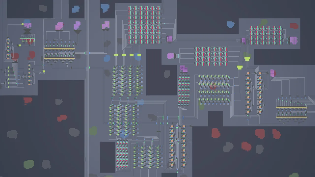 A sprawling factory of wires and machines (shapez, via Steam)