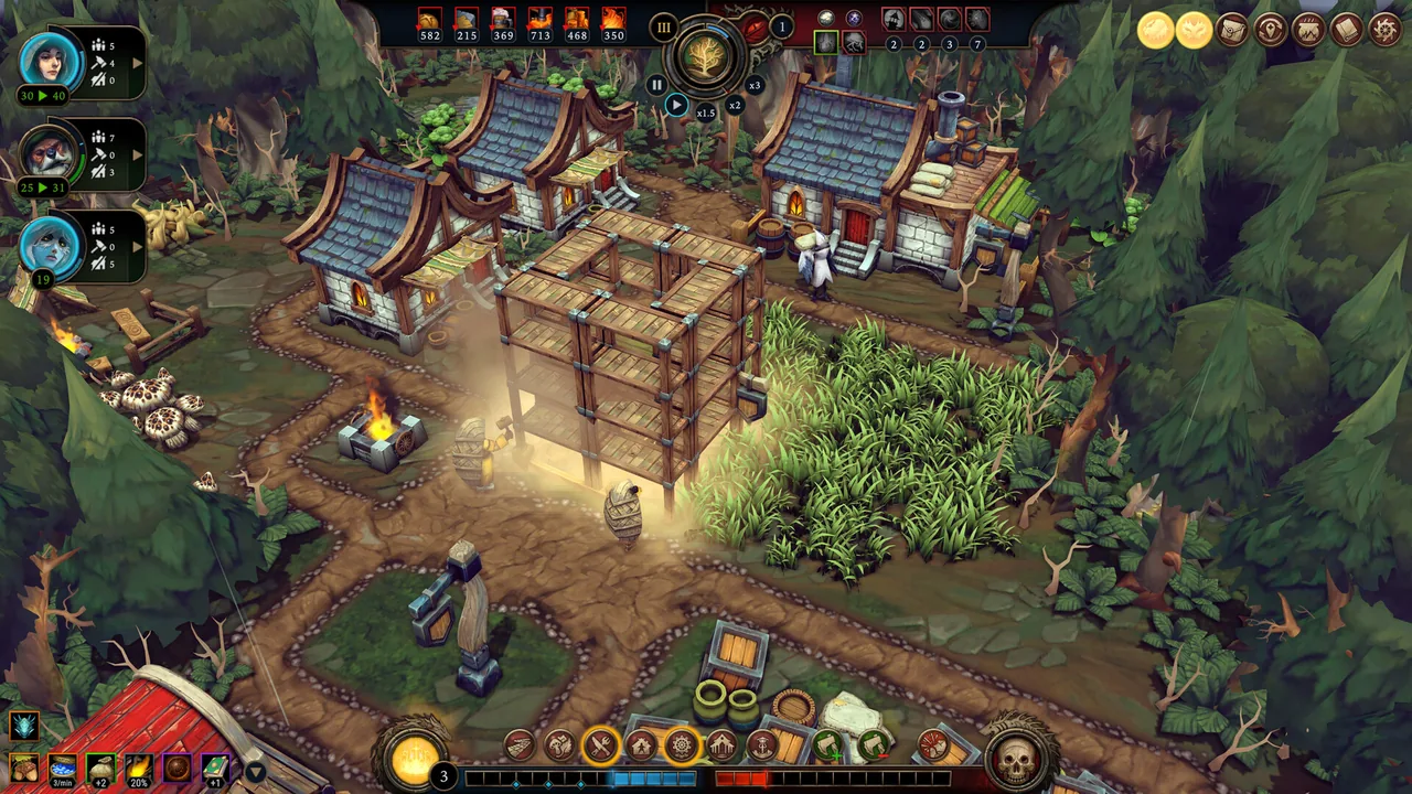 施設を建設中の入植地(Against the Storm アゲインスト・ザ・ストーム・Steamストアより)