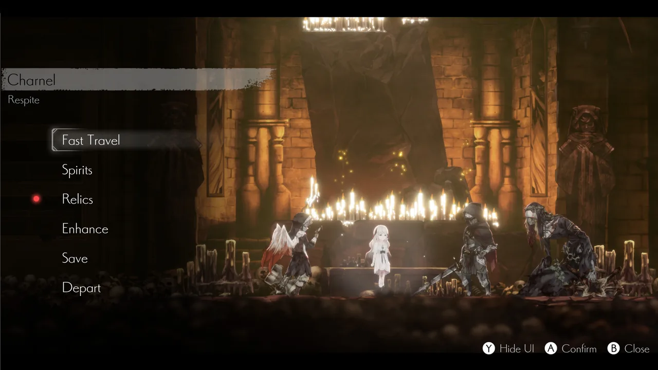 A candlelit respite screen (ENDER LILIES: Quietus of the Knights, via Steam)