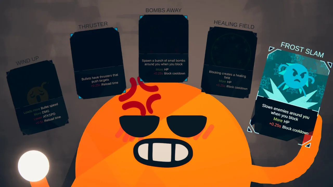 A spread of powerup cards (ROUNDS, via Steam)