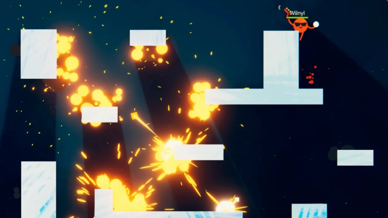 Explosions between white platforms (ROUNDS, via Steam)