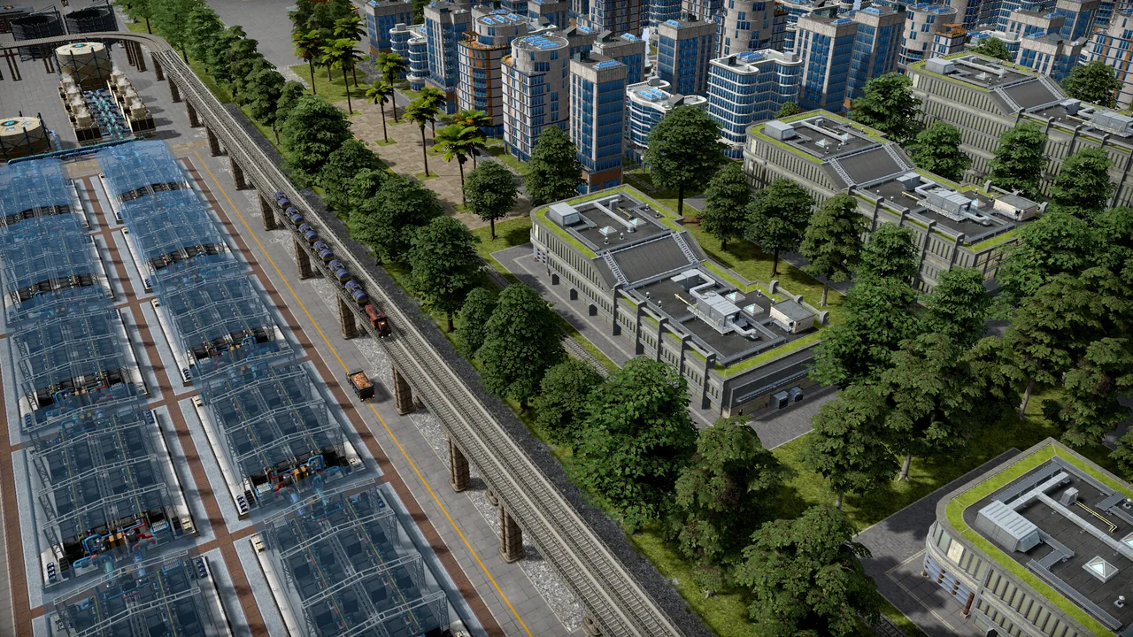An elevated railway beside city buildings (Captain of Industry, via Steam)
