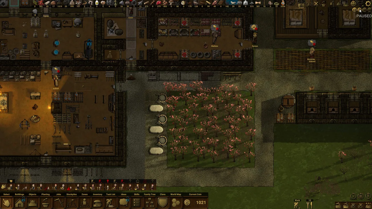 Workrooms and flowering fields (Clanfolk, via Steam)