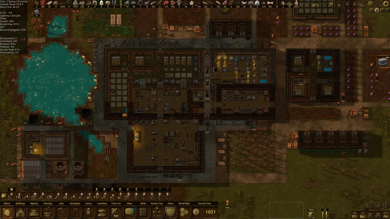 A settlement of buildings and fields (Clanfolk, via Steam)