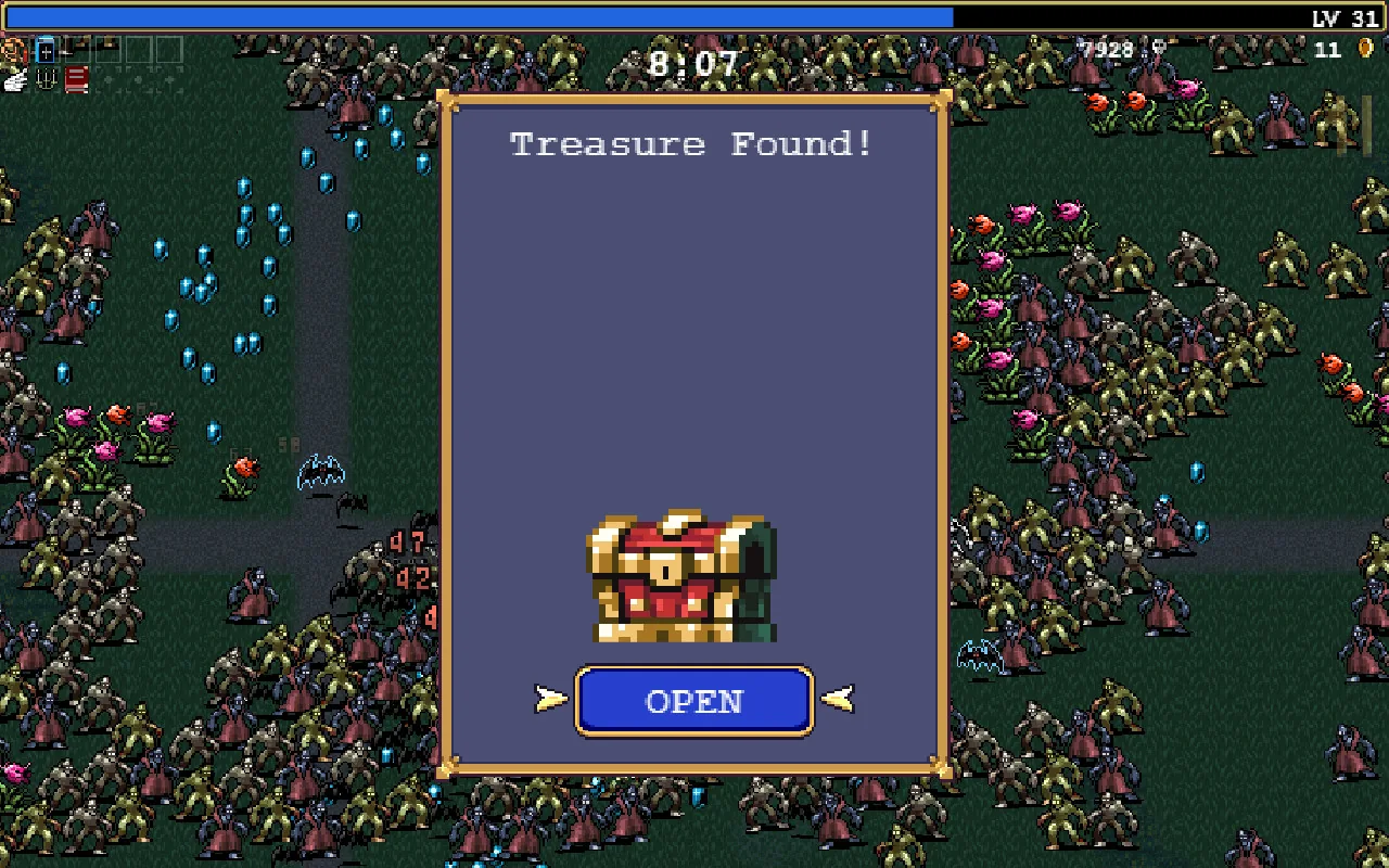 A chest waiting to be opened (Vampire Survivors, via Steam)