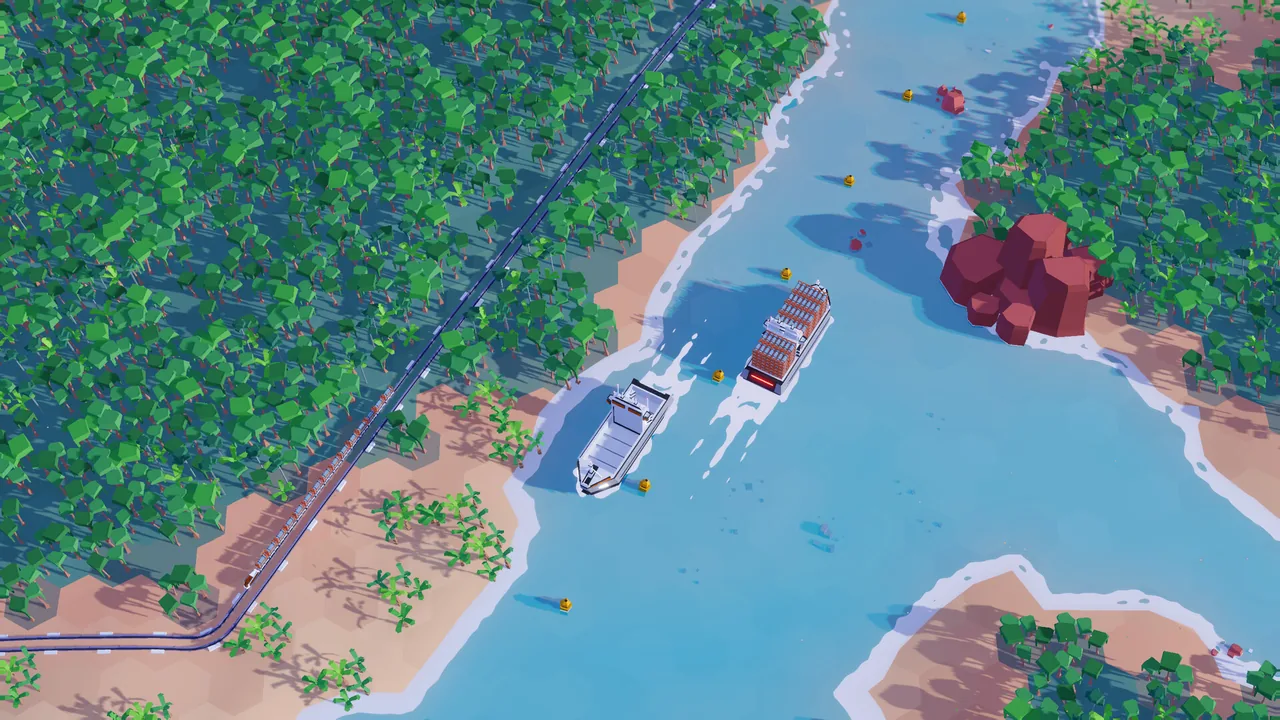Boats on a river beside a rail line (Plan B: Terraform, via Steam)