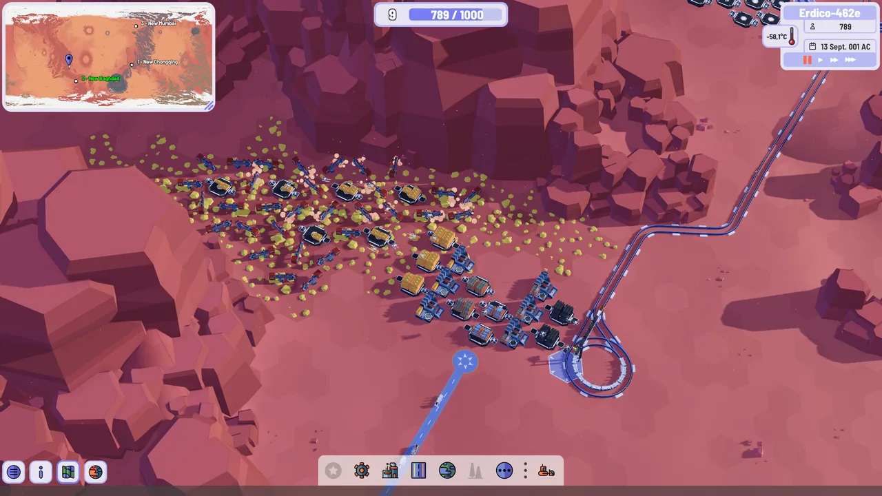 Facilities among rocks and a curved rail line (Plan B: Terraform, via Steam)