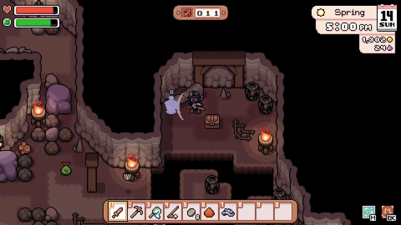 광산의 보물상자와 도구 칸 (Fields of Mistria, Steam 상점 제공)