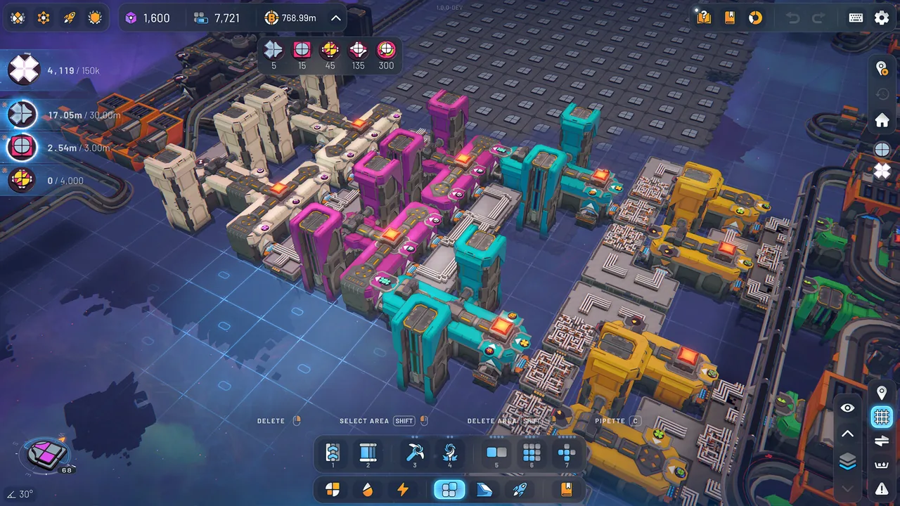 Color coded processing machines (shapez 2 - Factory, via Steam)