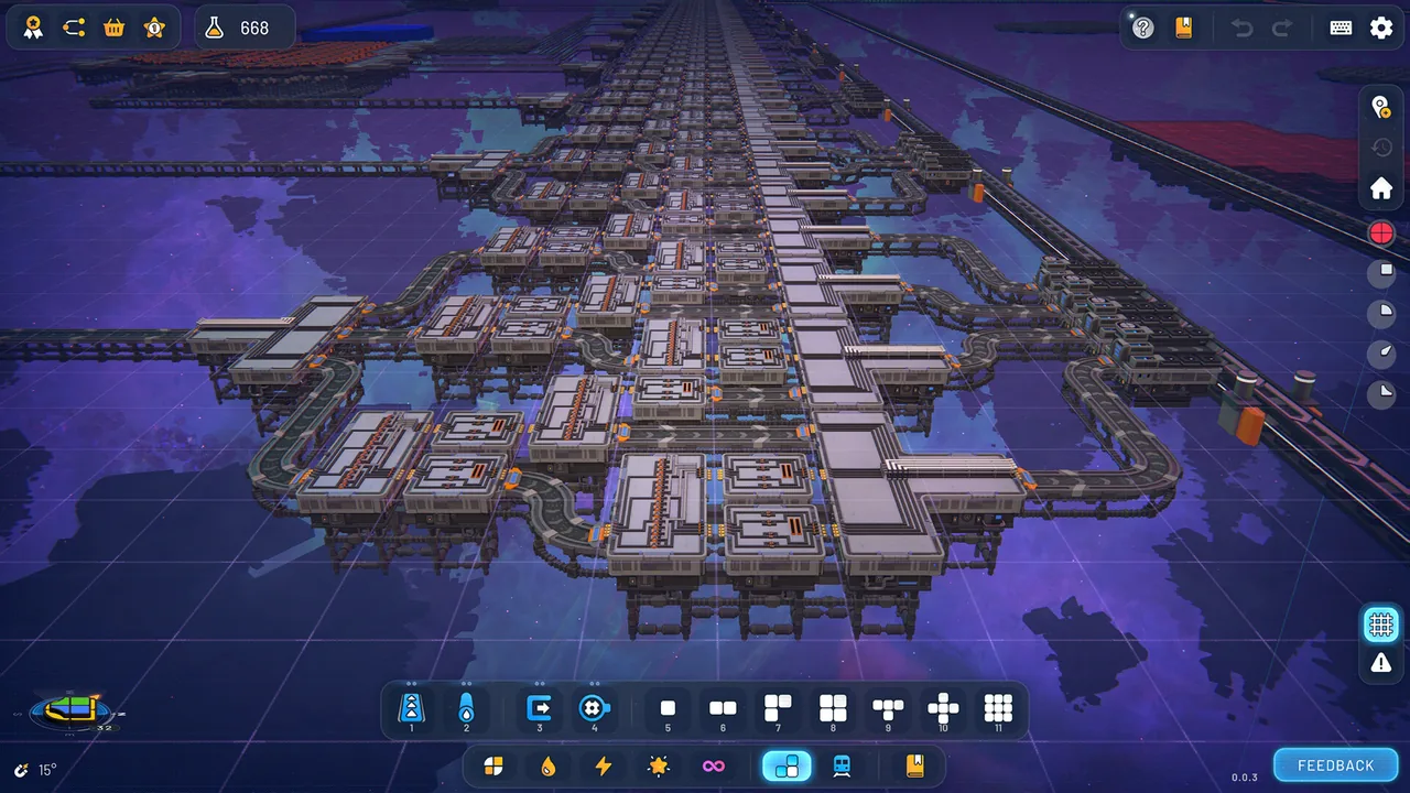 A large factory stretching into the distance (shapez 2 - Factory, via Steam)