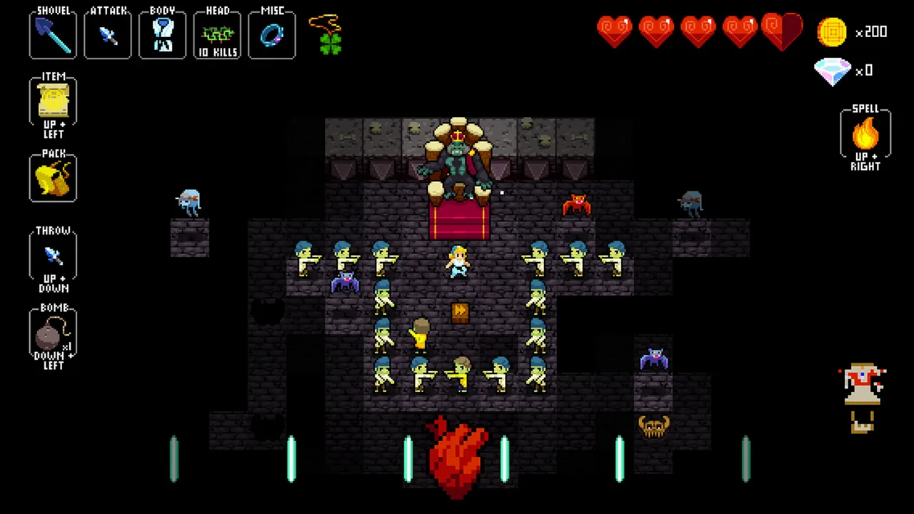 Enemies gathered before a throne (Crypt of the NecroDancer, via Steam)