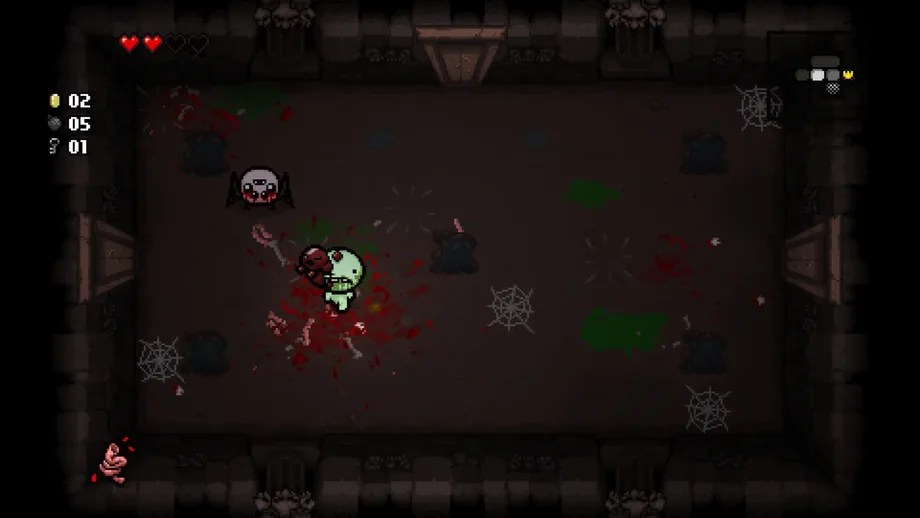A battle room with webs and blood (The Binding of Isaac: Rebirth, via Steam)