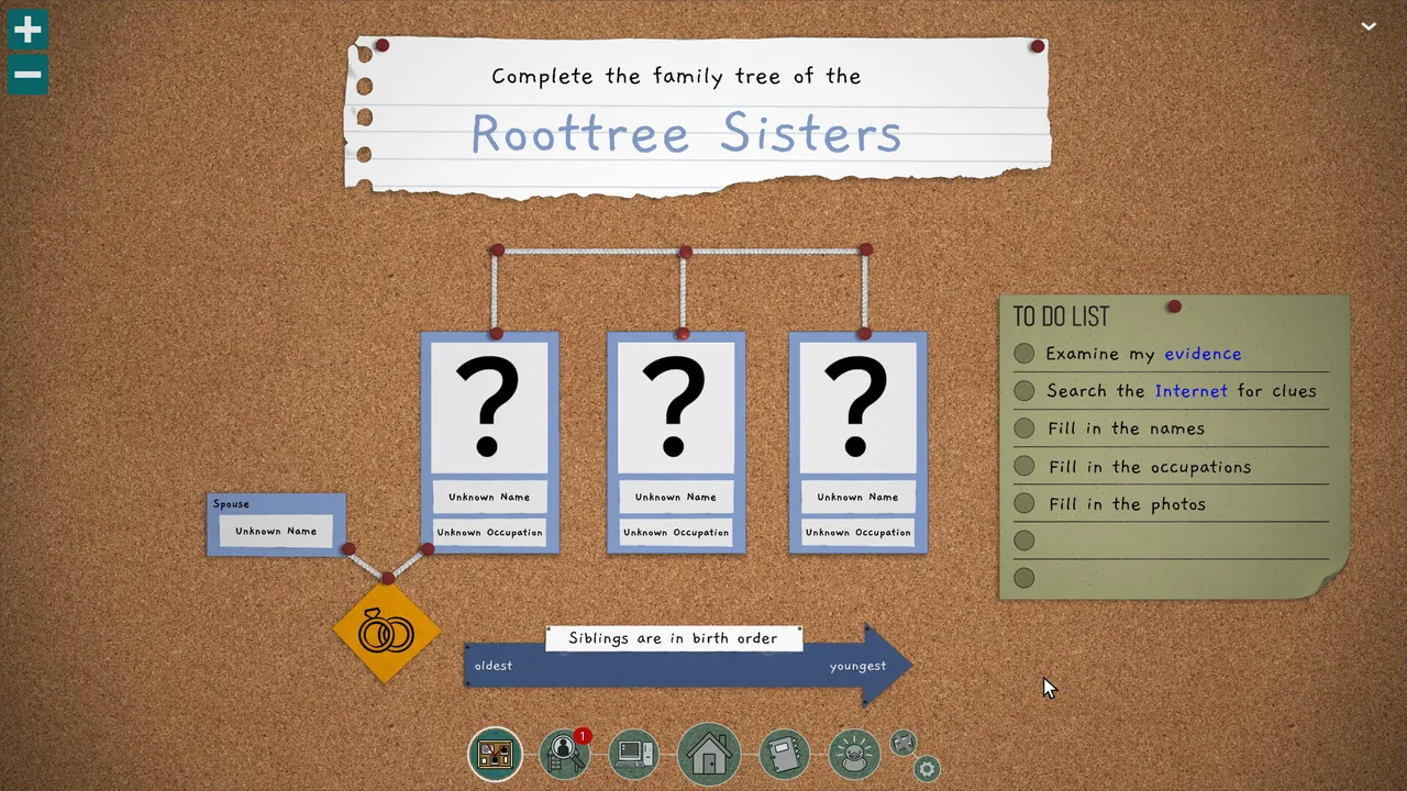 A Family Tree with blank entries (The Roottrees are Dead, via Steam)