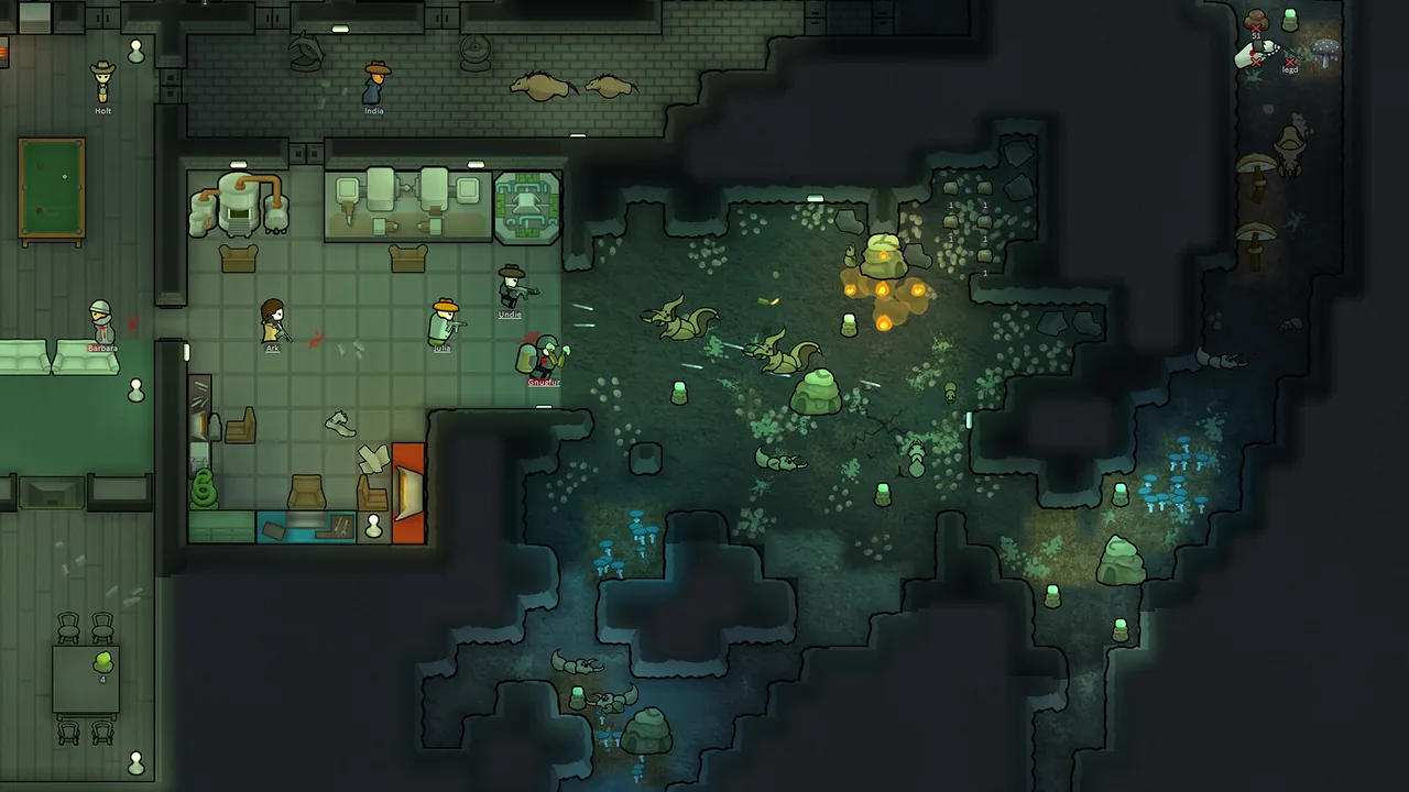 Cave creatures beside colony rooms (RimWorld, via Steam)