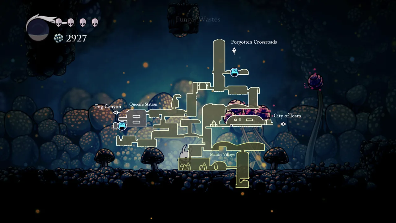 A map over a mushroom-filled cavern (Hollow Knight, via Steam)
