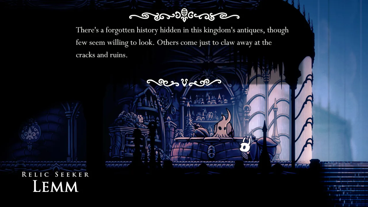A conversation across a shop counter (Hollow Knight, via Steam)