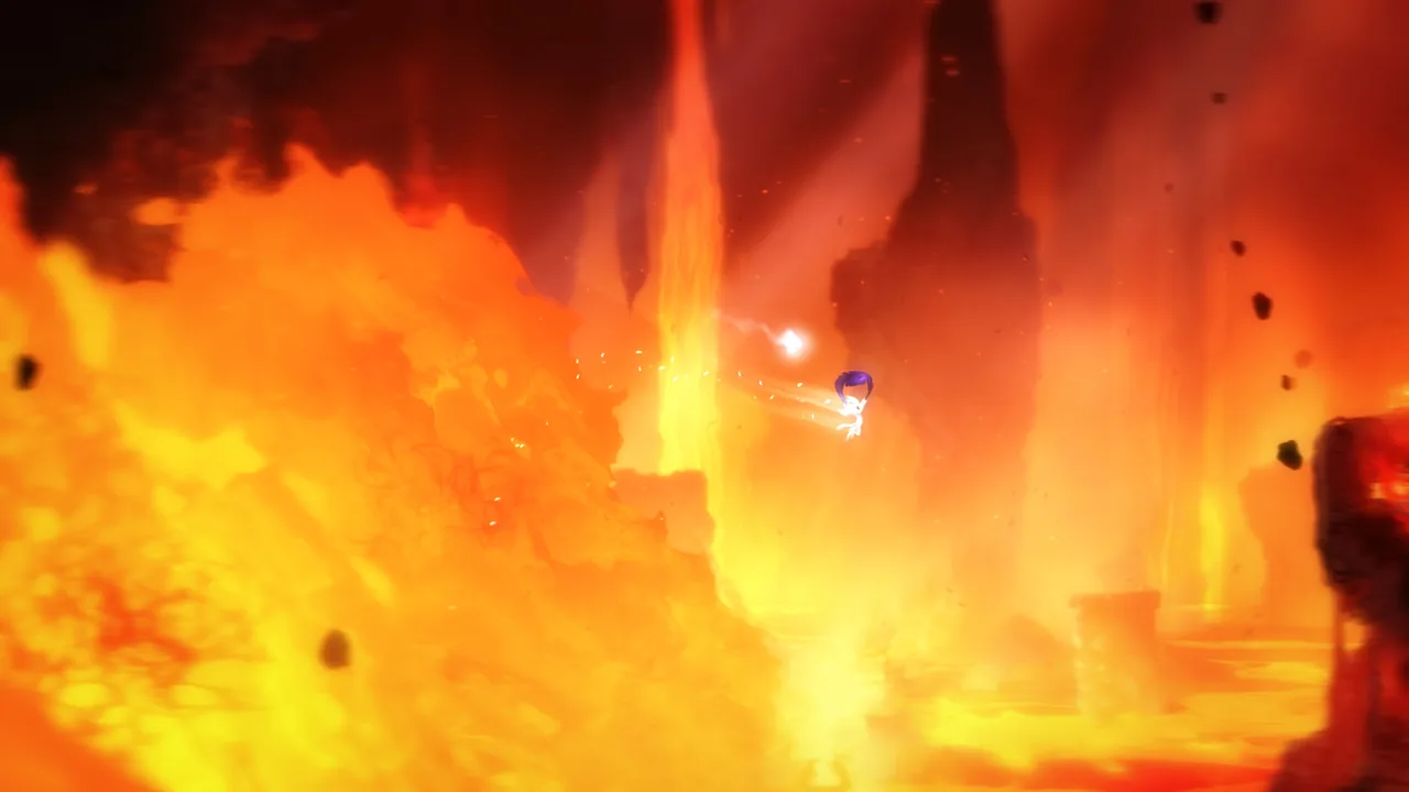 Ori floating above lava (Ori and the Blind Forest: Definitive Edition, via Steam)