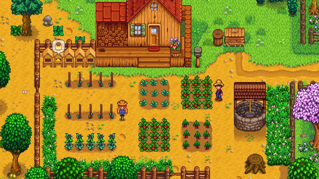 Rows of crops and a well (Stardew Valley, via Steam)