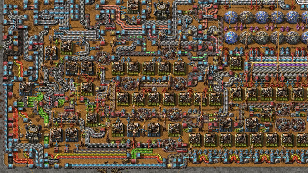 Interwoven belts and assembling machines (Factorio, via Steam)