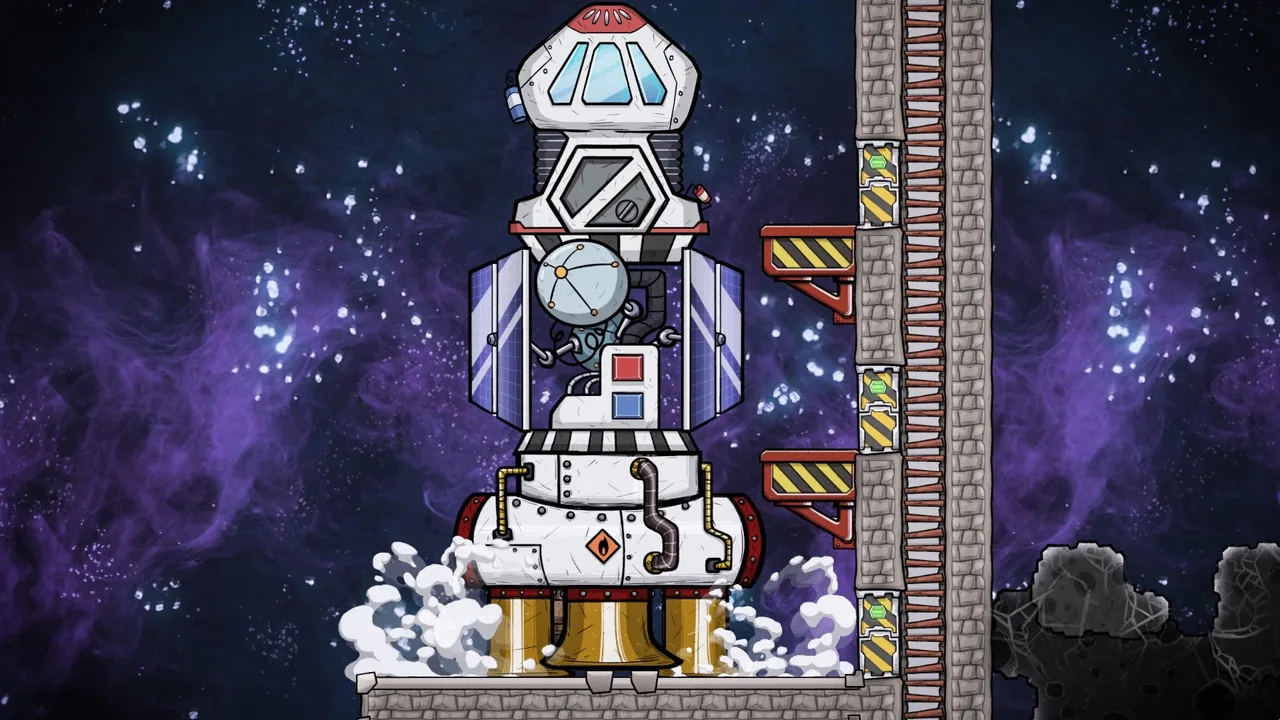 A rocket firing its engines (Oxygen Not Included, via Steam)