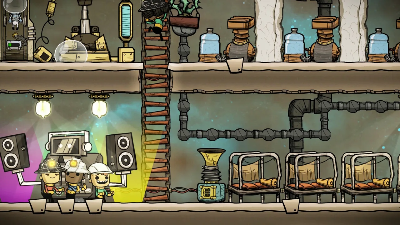 Beds and machines in a section of the colony (Oxygen Not Included, via Steam)