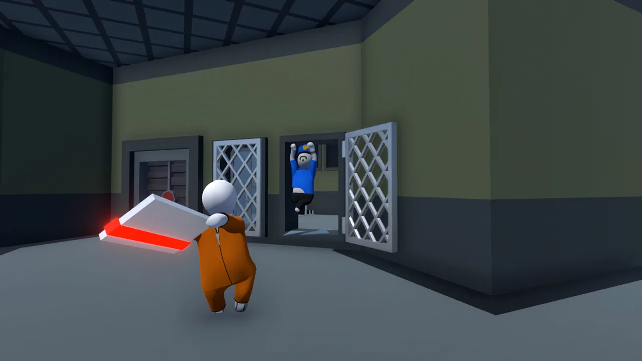 A character carrying a panel with a glowing red edge (Human Fall Flat, via Steam)