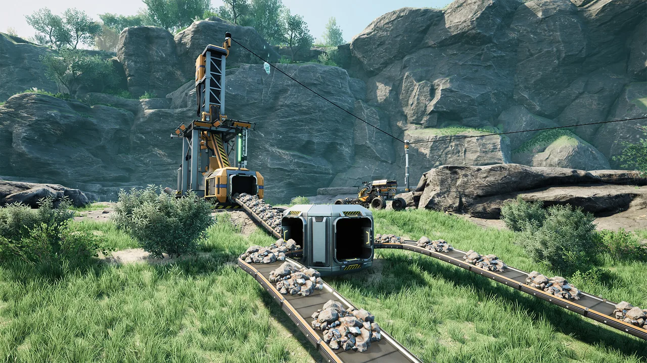 Mining equipment and ore belts (Satisfactory, via Steam)