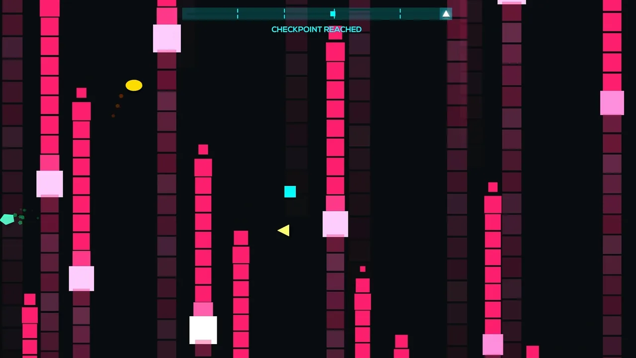Vertical columns and a checkpoint notice (Just Shapes & Beats, via Steam)