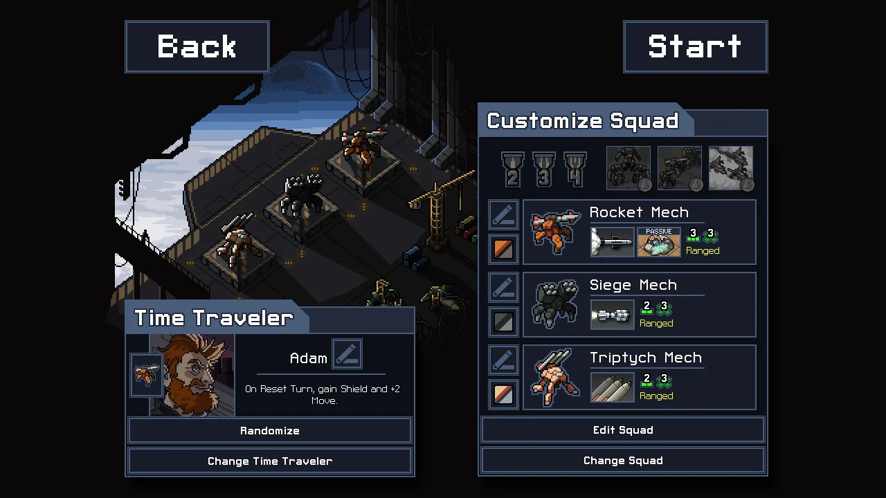 Squad customization screen (Into the Breach, via Steam)