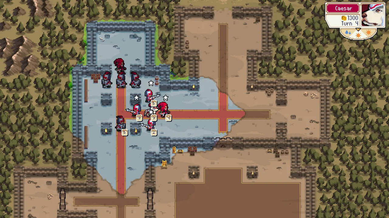 성벽 근처에 모인 부대 (Wargroove, Steam 상점 제공)