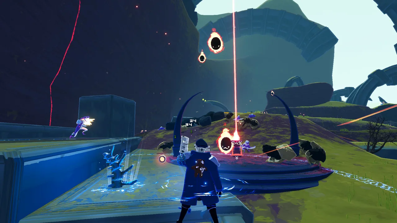 Enemies around a charging teleporter (Risk of Rain 2, via Steam)