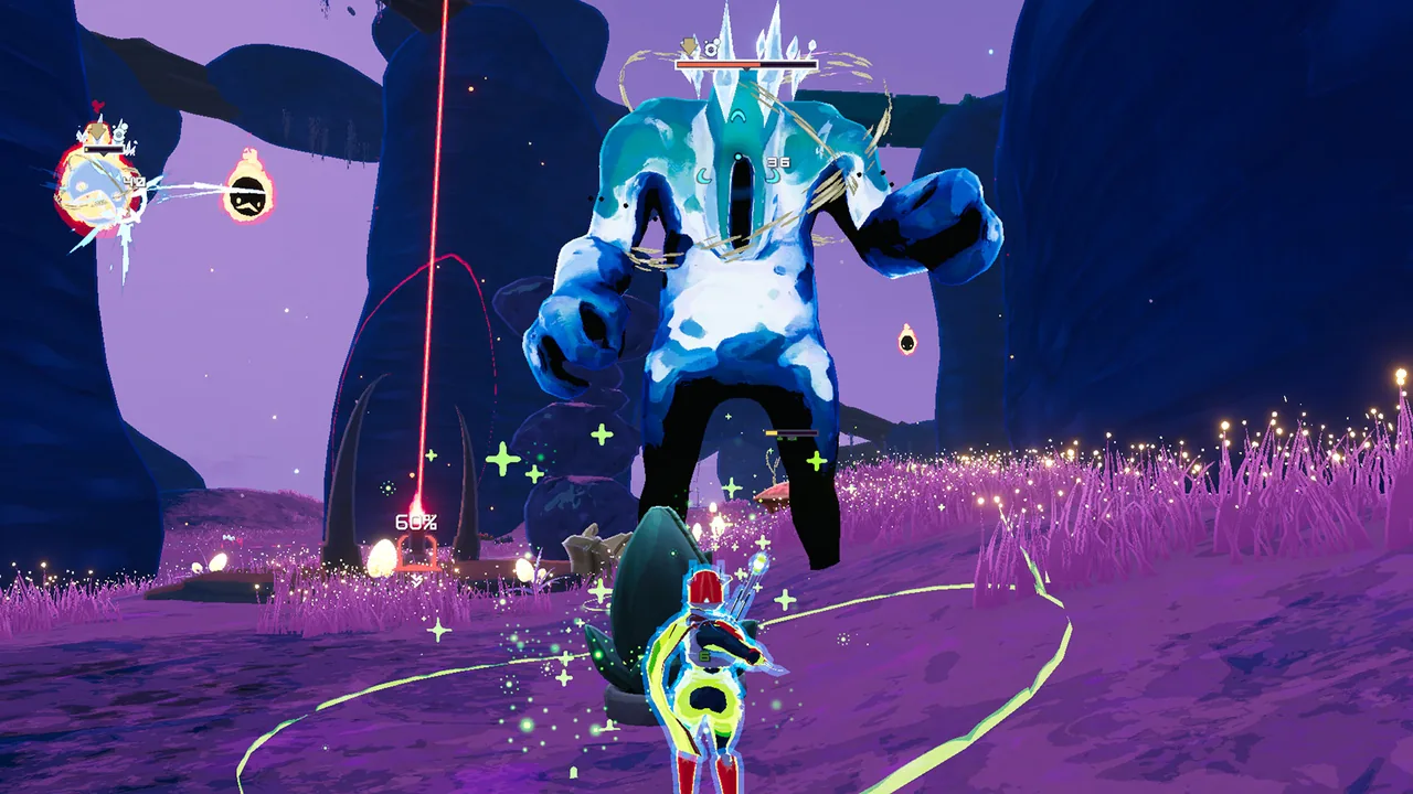 A blue-white giant amid glowing effects (Risk of Rain 2, via Steam)