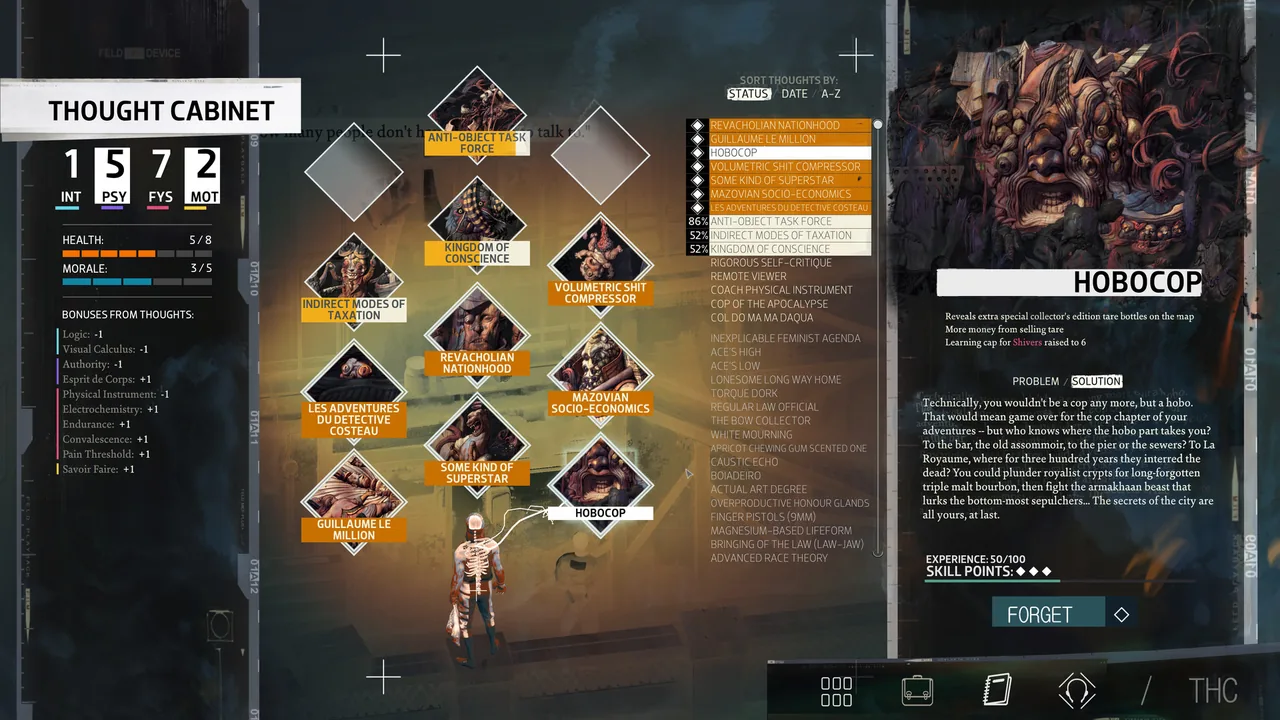 The Thought Cabinet screen (Disco Elysium - The Final Cut, via Steam)