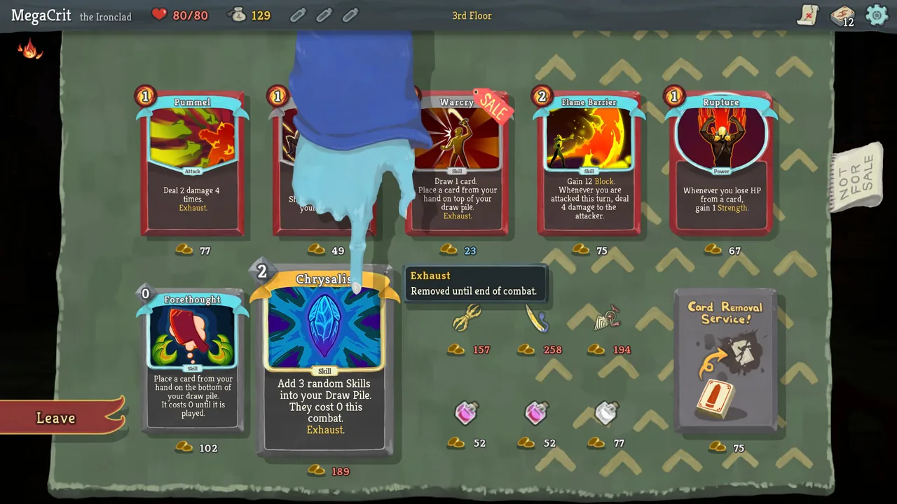 Cards displayed in the shop (Slay the Spire, via Steam)