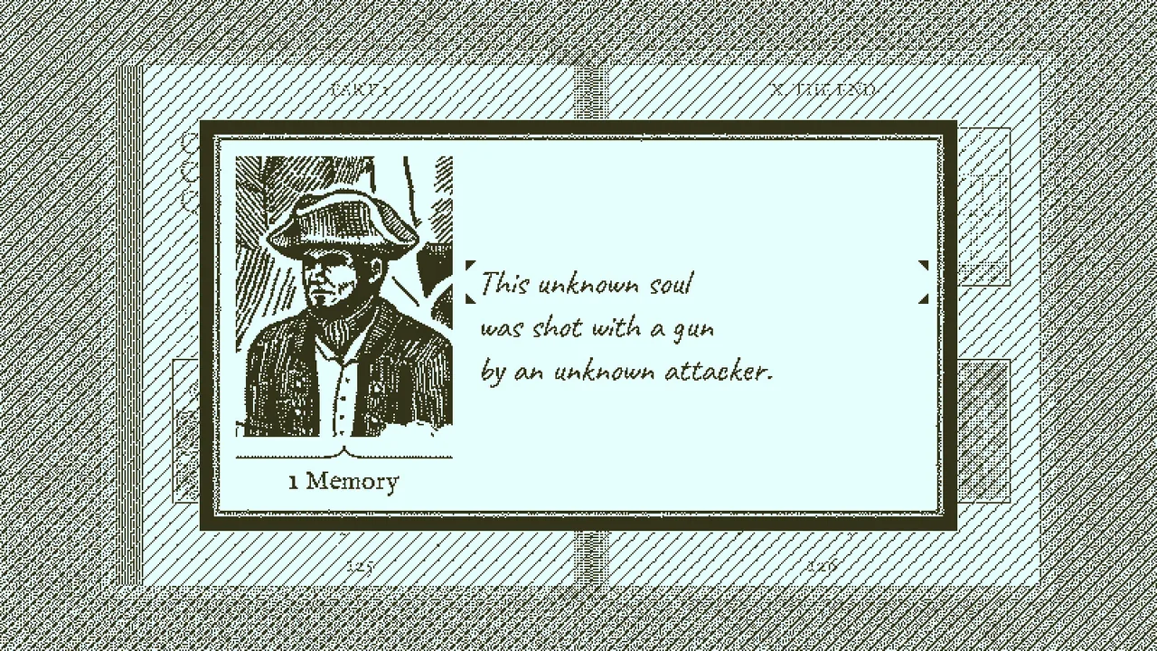 A portrait and fate shown in the Book (Return of the Obra Dinn, via Steam)