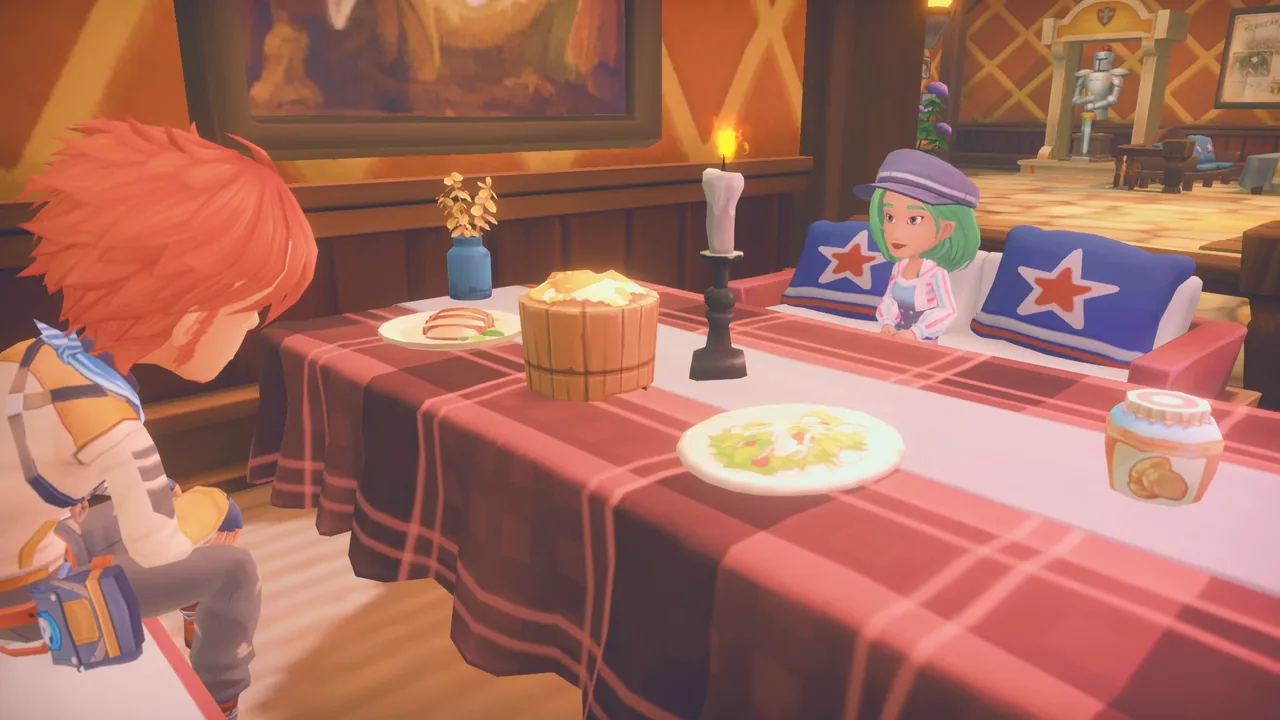 食卓で向かい合う二人(My Time at Portia・Steamストアより)