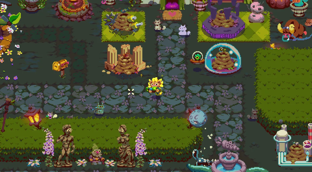 The character on a cobbled plaza (Atomicrops, via Steam)